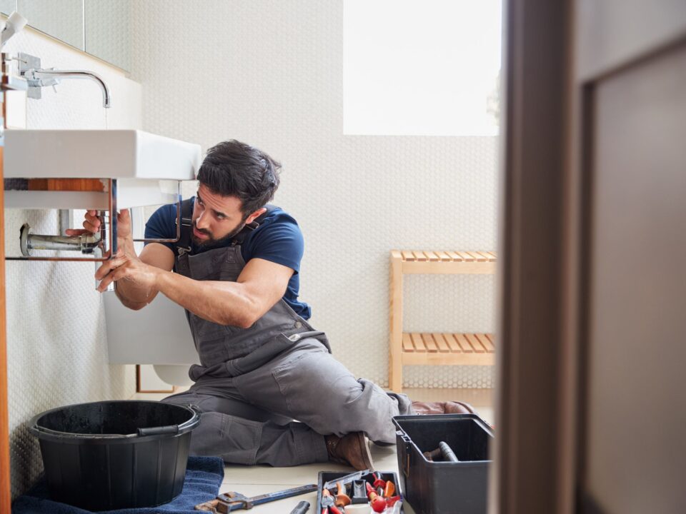 Repairing a basin in a modern bathroom