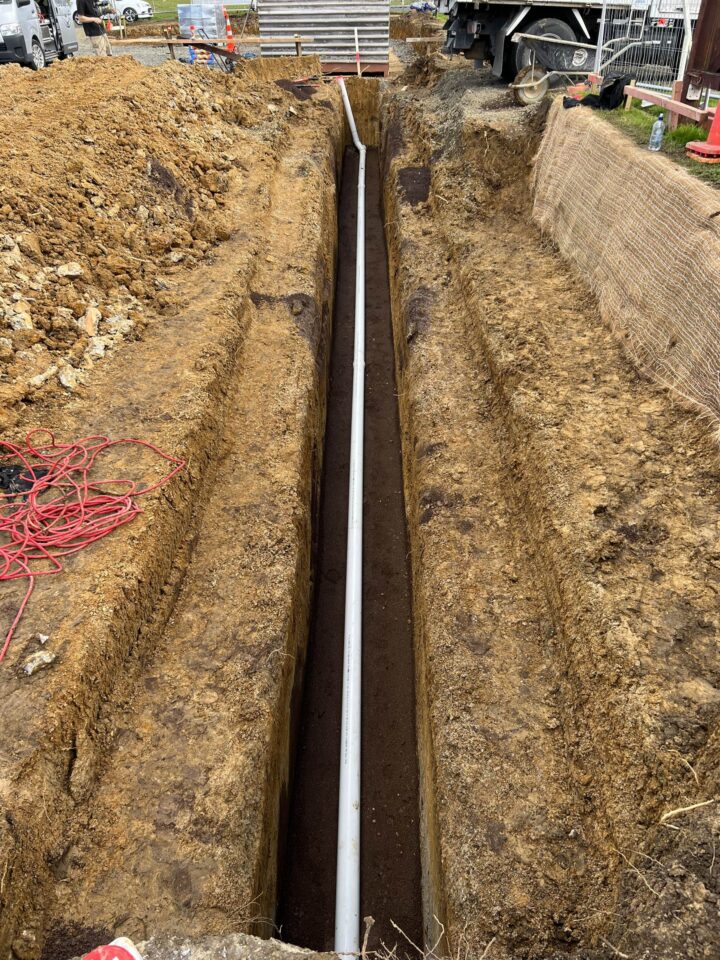 Sewer line laid in trench for subdivision works