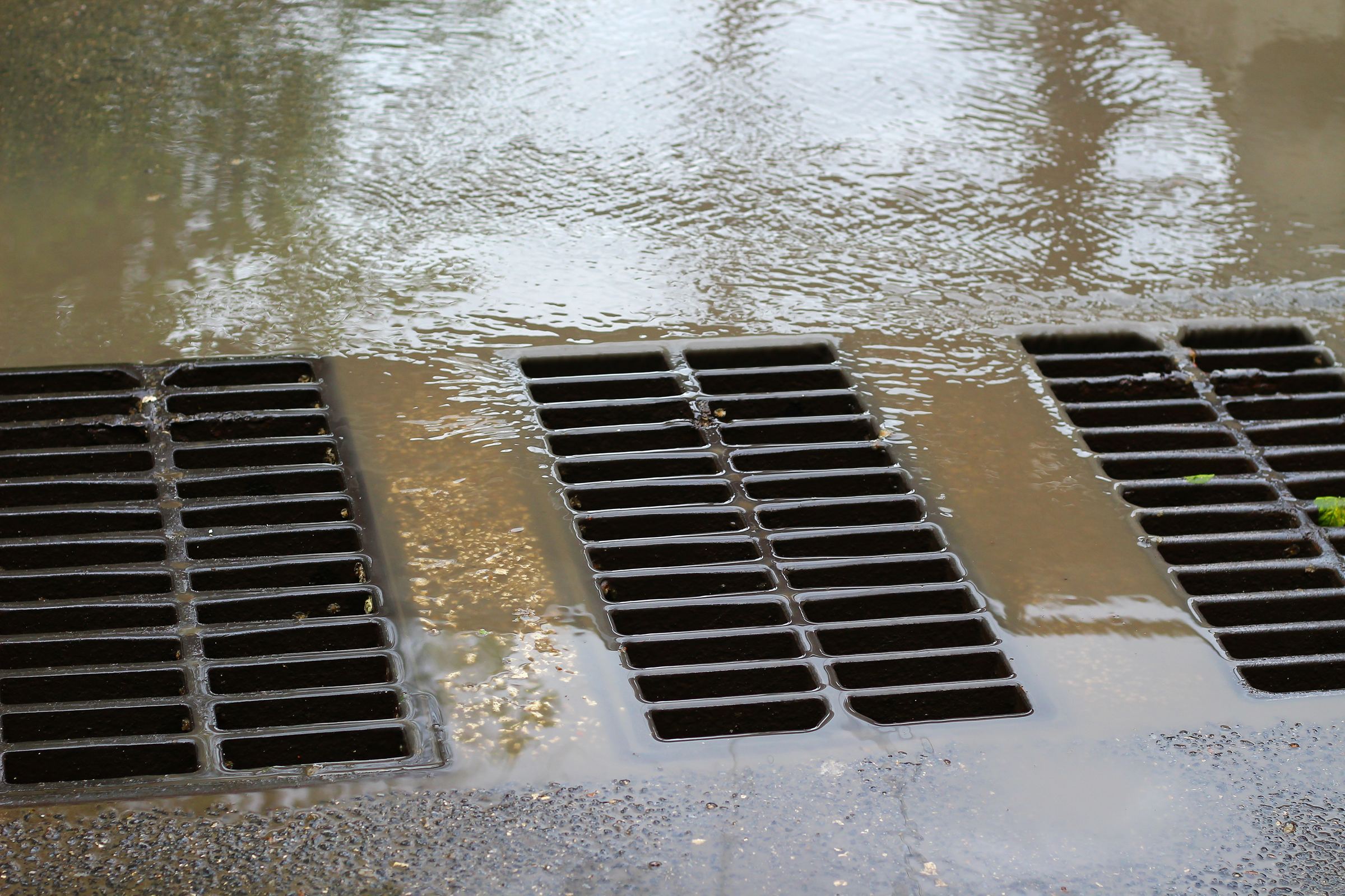 Storm drain running after heavy rain