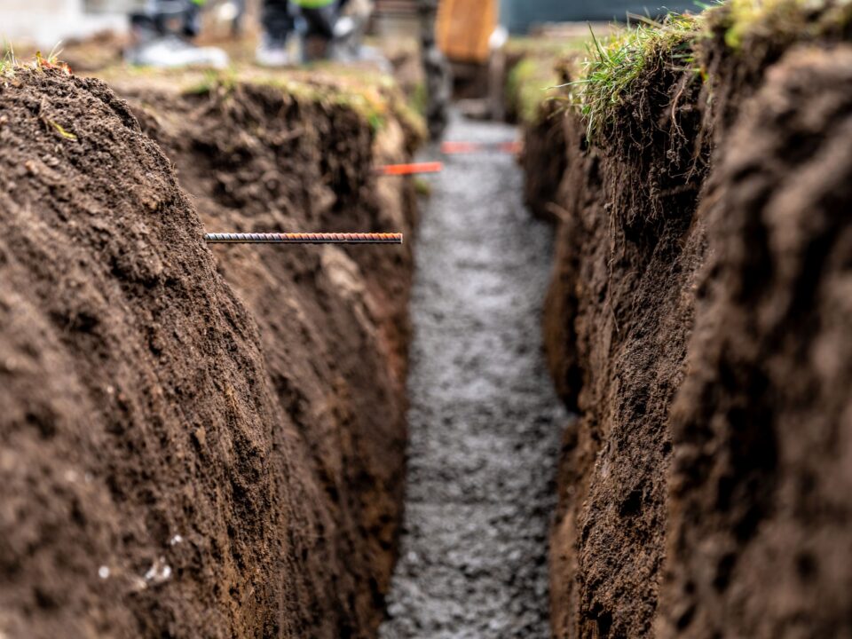 Trench backfilled with gravel